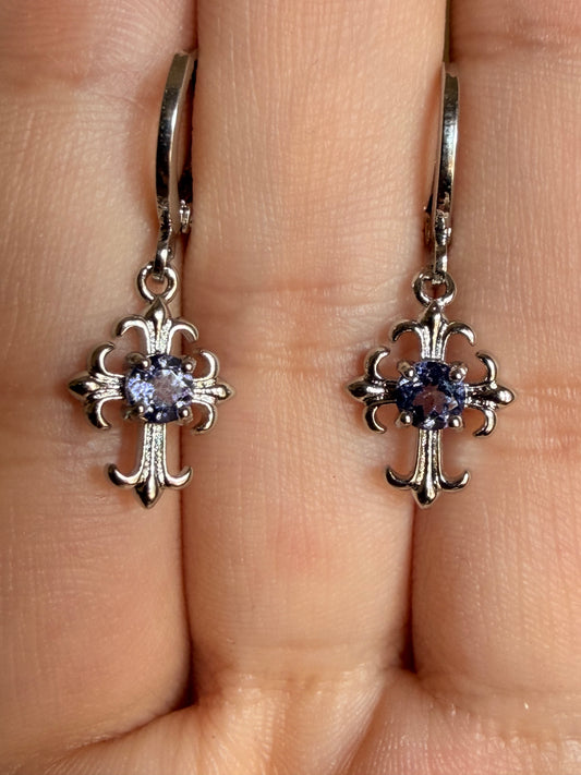 Orecchini pendenti a croce con Tanzanite